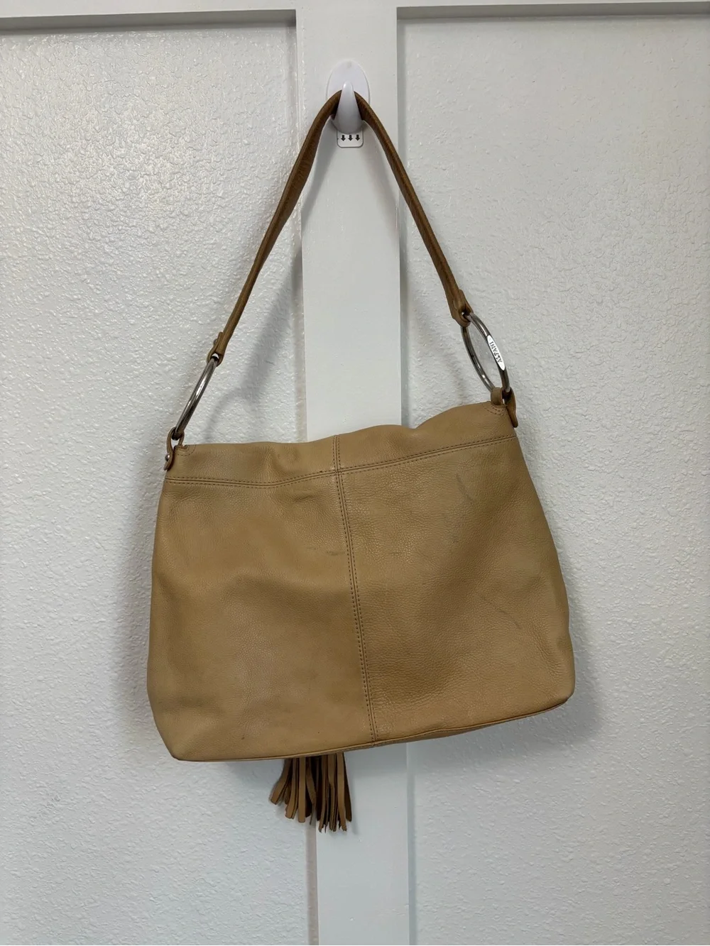 Alfani Beige Shoulder Bag with Ring & Tassel